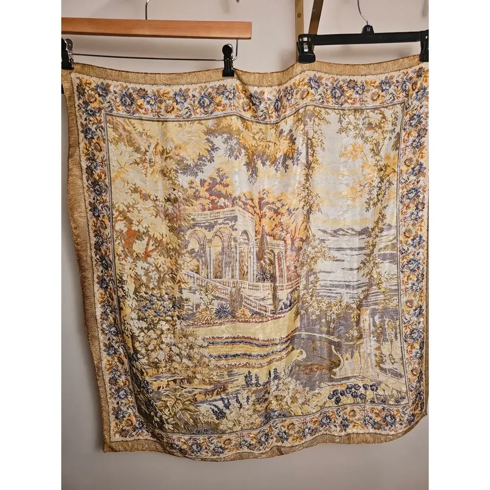 Roman Ruins Made in Italy Square Scarf on Damask Material